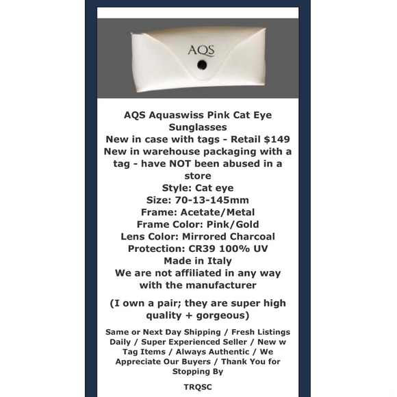 AQS Cat Eye Mirror Sunglasses Pink Frame Gray Lens Made Italy 🇮🇹 AQUASWISS NWT - Picture 2 of 10